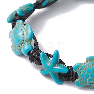 Synthetic Turquoise Starfish & Turtle Braided Bead Bracelet X-BJEW-TA00388-01-1