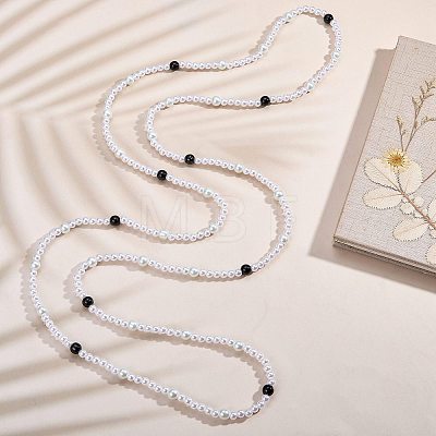 Baking Paint Pearlized Glass Pearl Round Beaded Long Necklaces NJEW-SW00066-02-1
