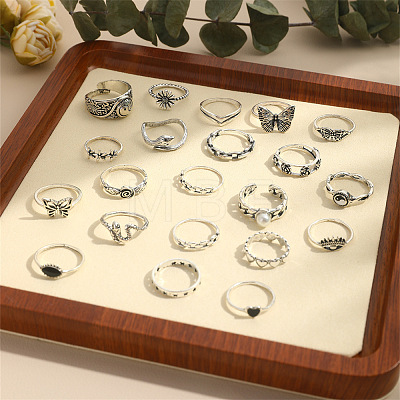 21Pcs Alloy Enamel with Plastic Pearl Finger Rings Sets FS-WG05D6A-01-1