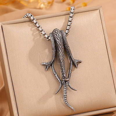 Vintage 304 Stainless Steel Three Snakes Pendant Necklaces for Men WG54BFC-01-1