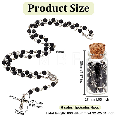 6Pcs 6 Color Round Synthetic Turquoise Rosary Bead Necklaces Set NJEW-AB00003-1