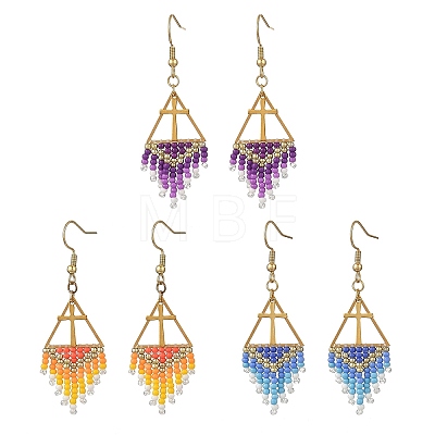 Glass Beads Braided Dangle Earrings EJEW-MZ00786-1