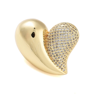 Rack Plating Heart Brass Micro Pave Cubic Zirconia Open Cuff Rings for Women RJEW-B064-04G-01-1