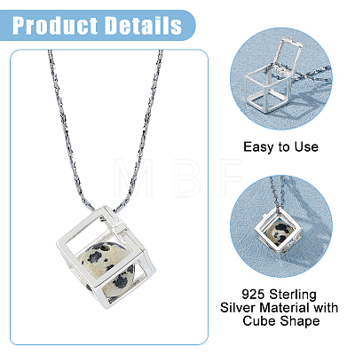 925 Sterling Silver Cube Empty Bead Cage Charms STER-WH0005-62-1