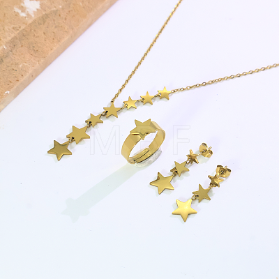 Stainless Steel Star Earrings & Necklaces & Rings Sets for Women IZ1573-1