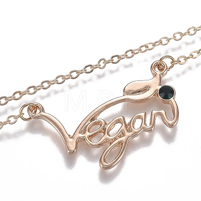 Brass Word Vegan Pendant Necklaces NJEW-K122-01G-1