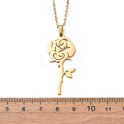 304 Stainless Steel Rose Flower Pendant Cable Chain Necklaces for Men Women NJEW-K308-05C-G-1