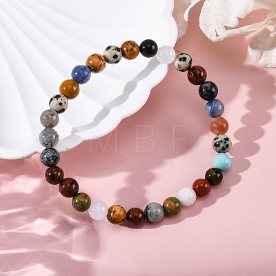 Natural & Synthetic Mixed Gemstone Beaded Stretch Bracelets for Women Men BJEW-F490-01A-1