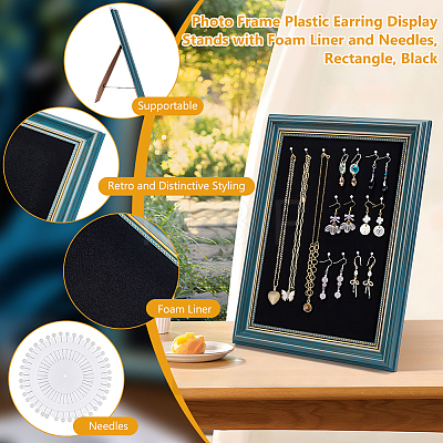 1Pc Photo Frame Plastic Earring Display Stands with Foam Liner and Needles EDIS-WA0001-01-1