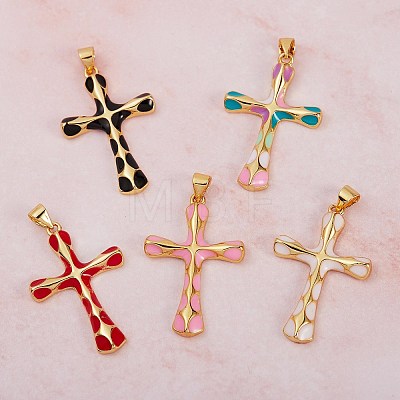 5Pcs 5 Colors Brass Enamel Pendants KK-SZ0004-07-1