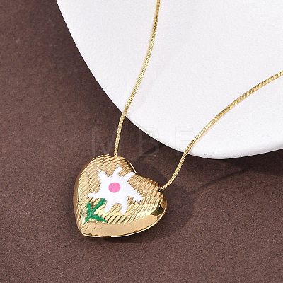 304 Stainless Steel Enamel Heart with Flower Pendant Necklaces for Women NJEW-D347-01G-02-1