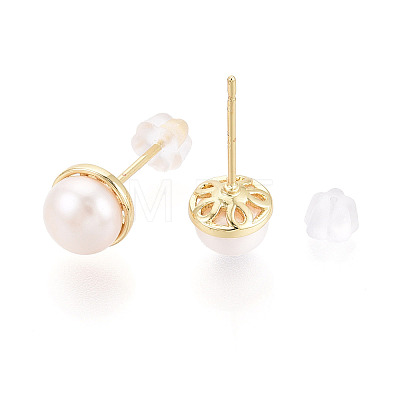 Brass Natural Pearl Stud Earrings PEAR-N020-08F-1