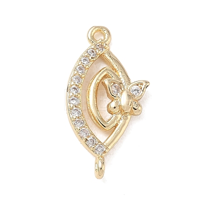 Butterfly Theme Brass Micro Pave Clear Cubic Zirconia Connector Charms CU-CBAFF5B-02A-G-1