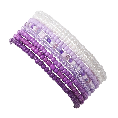 8Pcs Glass Seed Beads Stretch Bracelets for Women BJEW-MZ00270-1