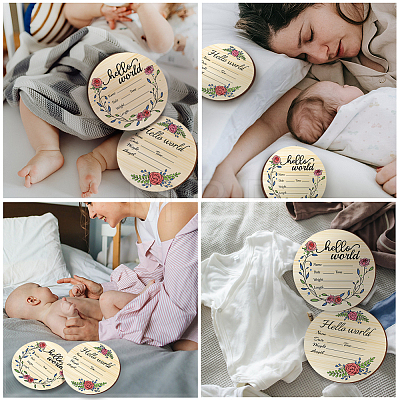 2Pcs 2 Style Single-face Printed Wooden Baby Photo Props DJEW-WH0600-004-1