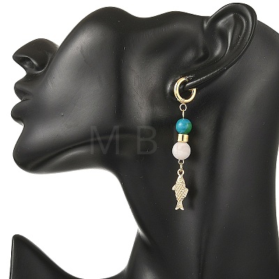 Synthetic Chrysocolla & Natural Agate Beads Hoop Dangle Earrings EJEW-JE07321-1
