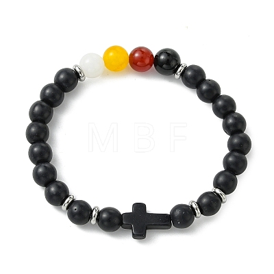 Synthetic Turquoise & Natural Carnelian & Obsidian & Dyed Malaysia Jade Beaded Stretch Bracelets for Women BJEW-JB14051-01-1