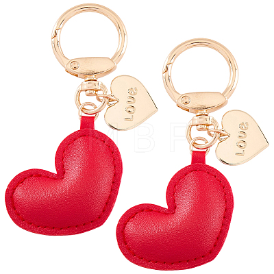 2Pcs Minimalist Leather Heart Earphone Case Keychain Bag Backpack Pendant Car Purse Keyring Charm KEYC-CL0001-60-1