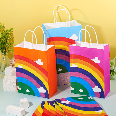12Pcs 6 Colors Paper Rainbow Printed Carry Storage Tote Bags ABAG-TA0002-05B-1