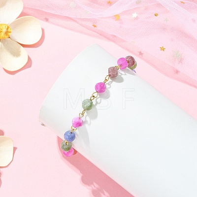 Natural Multicolor Tourmaline Beaded Link Chain Bracelets for Women BJEW-JB13742-1