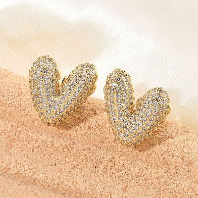 Brass Micro Pave Clear Cubic Zirconia Stud Earrings for Women EJEW-F352-06G-1