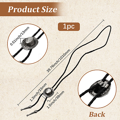1Pc West Cowboy Hat Tibetan Style Alloy Pendant Black PU Leather Cord Bolo Tie Lariat Necklaces NJEW-GF0001-24A-1