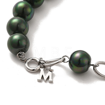 Dyed Natural Pearl Beaded Necklace with 304 Stainless Steel Chains NJEW-K255-02P-1