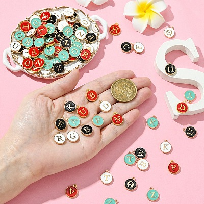 4 Sets 4 Colors Initial Letter A~Z Alphabet Enamel Charms ENAM-YW0004-53-1