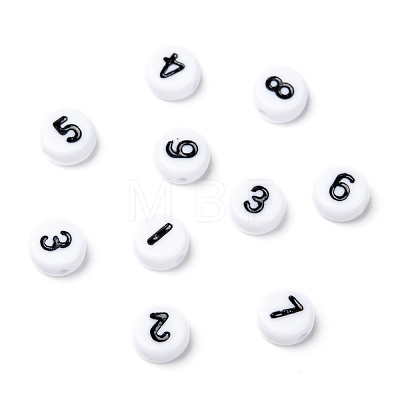 Mix Numbers White Flat Round Acrylic Beads X-PB9111-1