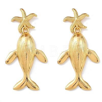 Ocean Theme Brass Dangle Stud Earrings EJEW-F400-04A-G-1