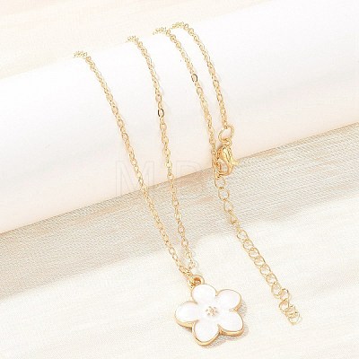 Alloy Enamel White Flower Pendant with Iron Chain Necklaces for Women NJEW-A066-04G-1
