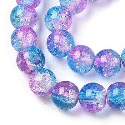 Two-Tone Crackle Baking Painted Transparent Glass Beads Strands X-CCG-T004-8mm-03-1