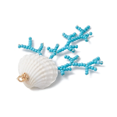 Glass Seed Beaded & Clam Shell Big Pendants PALLOY-MZ01152-02-1