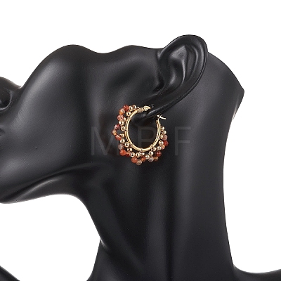Brass Natural Carnelian Hoop Earrings EJEW-TA00782-01-1