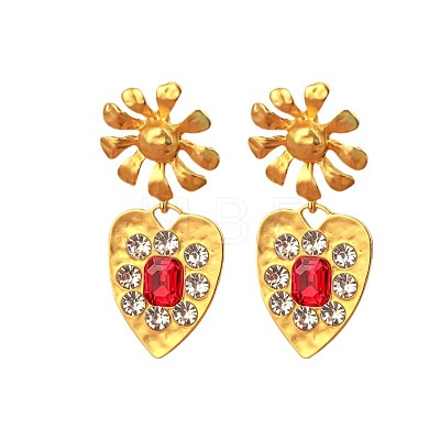 Flower with Heart Alloy Rhinestone Stud Earrings FS-WGA31FA-01-1