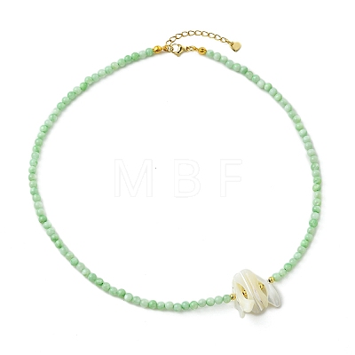 Natural Trochid Shell Chip and Round Natural Pearl Beaded Necklacess for Women NJEW-JN06222-1