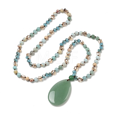 Natural Green Aventurine Teardrop Pendant Glass Beaded Long Necklaces GG-CBAE048-01C-1