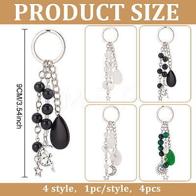 Gemstone with ABS Plastic Imitation Pearl Beaded Keychain with Star/Moon/Sun Alloy Pendants KEYC-PH01516-02-1