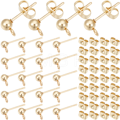 SOFPLATE 100Pcs 304 Stainless Steel Ball Stud Earring Findings STAS-SP0001-55G-1