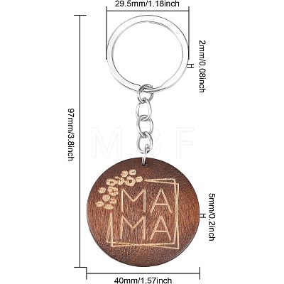 Engraved Wooden Flat Round Pendant Keychains FIND-WH0150-17-1