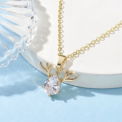Christmas Deer Head Glass Pendant Necklaces NJEW-TA00142-1
