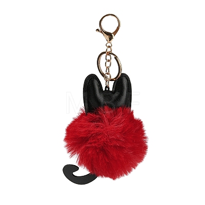 Cute Cat PU Leather & Imitate Rex Rabbit Fur Ball Keychain KEYC-C005-01E-1