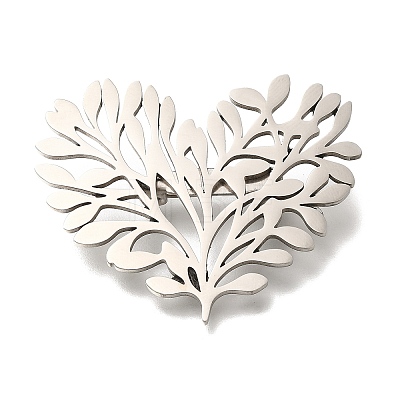 Heart Shaped Tree of Life 201 Stainless Steel Brooch for Women STAS-B076-08G-01-1