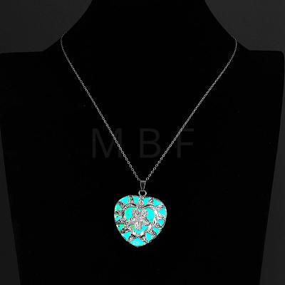 Zinc Alloy Heart with Flower Luminous Noctilucent Necklaces NJEW-BB03158-B-1
