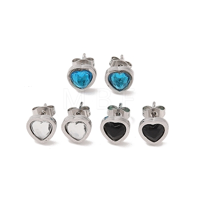 3 Pairs 3 Colors 304 Stainless Steel Heart Stud Earrings for Women EJEW-K279-07P-01-1