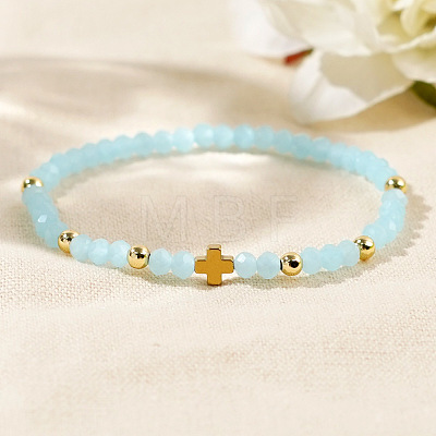 Glass & Brass Beads Stretch Bracelets for Women NO6494-3-1
