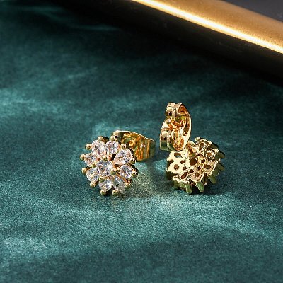 Brass Micro Pave Cubic Zirconia Stud Earrings for Women EJEW-F418-03G-1