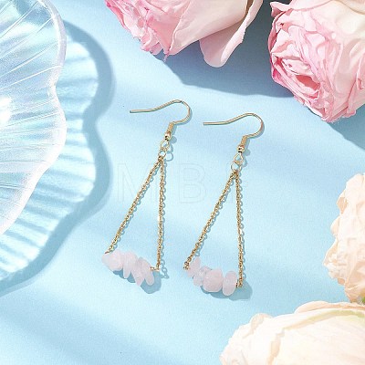 304 Stainless Steel with Natural Rose Quartz Dangle Earrings EJEW-JE06010-01-1