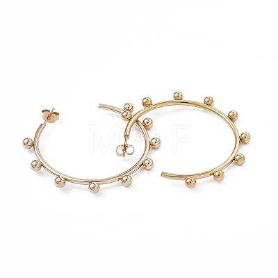 201 Stainless Steel Beaded Ring Stud Earrings with 304 Stainless Steel Pins EJEW-B016-16A-G-1