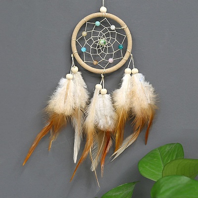 Plastic Woven Net/Web with Feather Pendant Decorations PW23011187910-1
